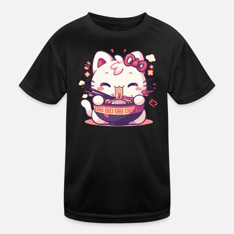Katze isst Ramen Kinder Funktions-T-Shirt