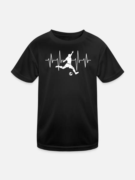 Fußball Herzschlag Schuss Spieler Puls Fußballer - Kinder Funktions-T-Shirt - Schwarz - Vorne