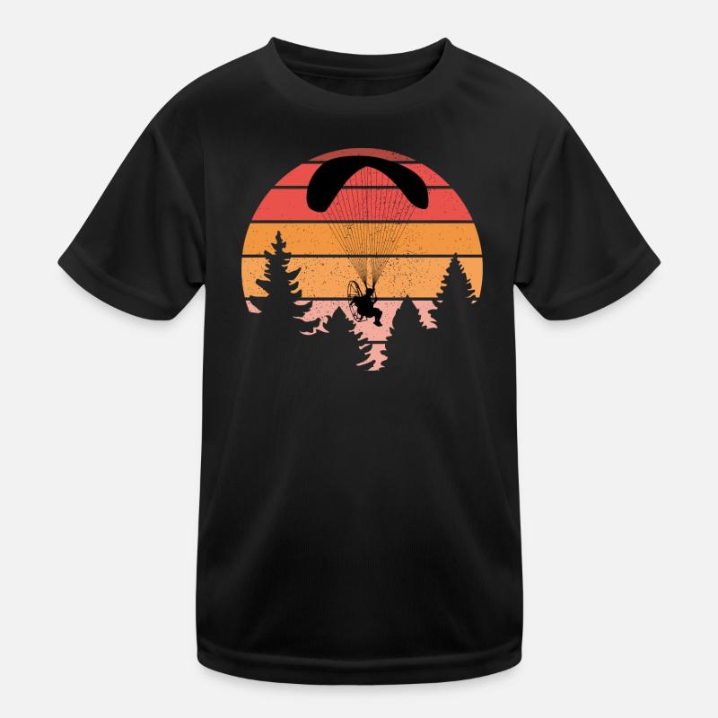 Sunset Paragliding Silhouette Design - Kids Functional T-Shirt - black