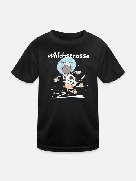 Drollige Kuh Als Astronaut Milchstrasse Weltall - Kinder Funktions-T-Shirt - Schwarz - Vorne