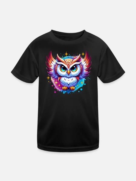 Eule - Kinder Funktions-T-Shirt - Schwarz