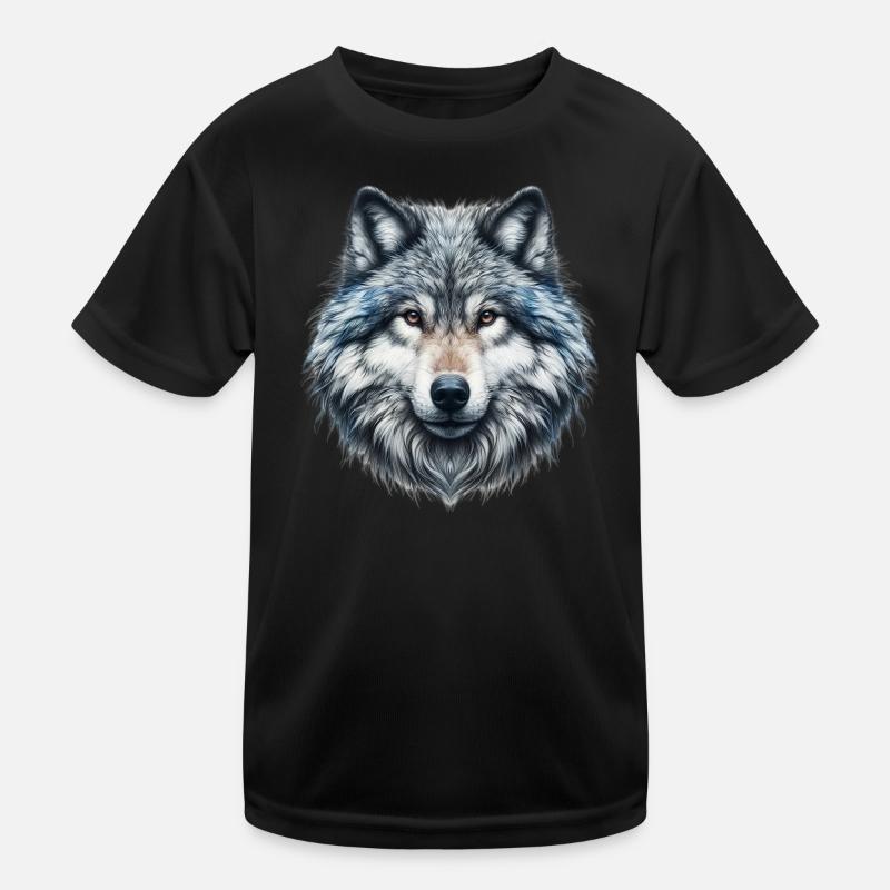 Wolf - Kinder Funktions-T-Shirt - Schwarz
