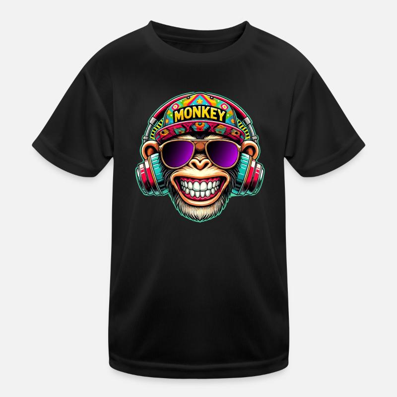 Cool DJ Monkey Casque Style Rétro Coloré T-shirt sport Enfant