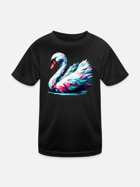 Polygonaler Schwan - Kinder Funktions-T-Shirt - Schwarz