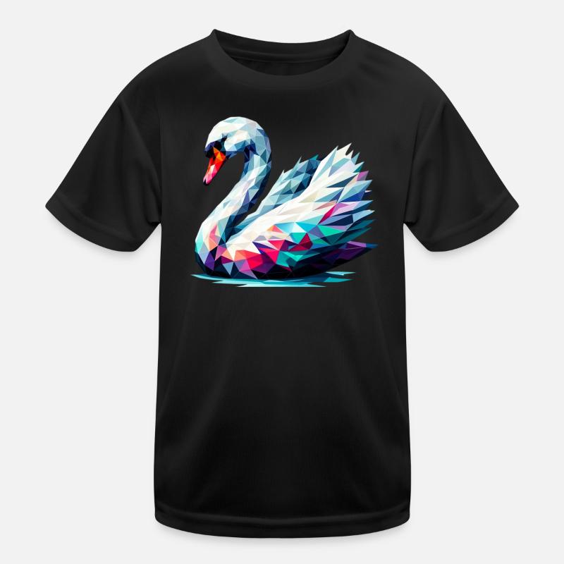 Polygonaler Schwan - Kinder Funktions-T-Shirt - Schwarz