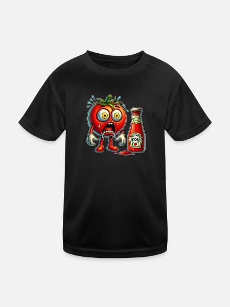 Funny tomato and ketchup design - Kids Functional T-Shirt - black - Front