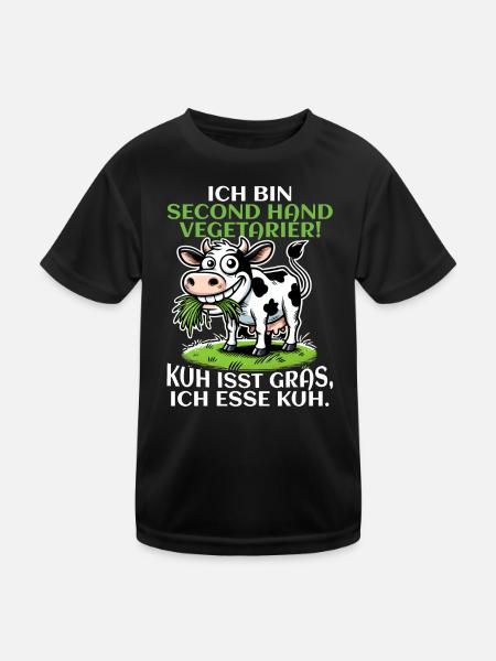 Ich bin Second Hand Vegetarier - Kuh Meme - Kinder Funktions-T-Shirt - Schwarz - Vorne