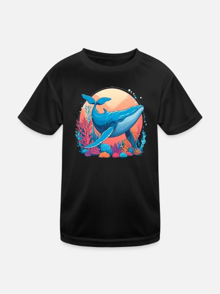 Blue Whale Drawing - Kids Functional T-Shirt - black - Front