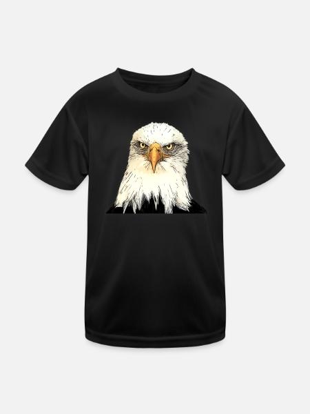 Adlerkopf Illustration mit intensivem Blick - Kinder Funktions-T-Shirt - Schwarz - Vorne