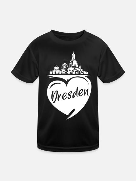 Dresden Liebe Frauenkirche Herz Stadt Symbol Logo - Kinder Funktions-T-Shirt - Schwarz - Vorne