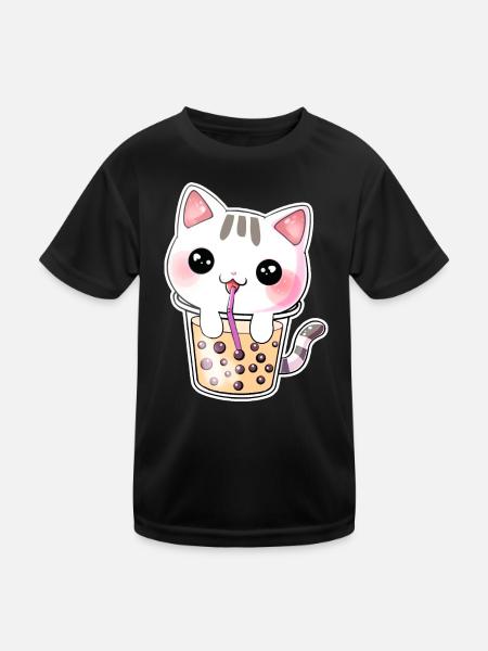 Kawaii Bubble Tea Katze - Kinder Funktions-T-Shirt - Schwarz