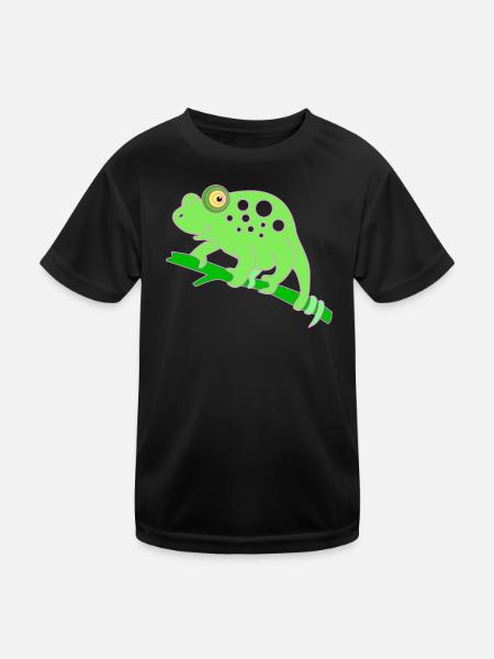 Chamaeleon tier - Kinder Funktions-T-Shirt - Schwarz - Vorne