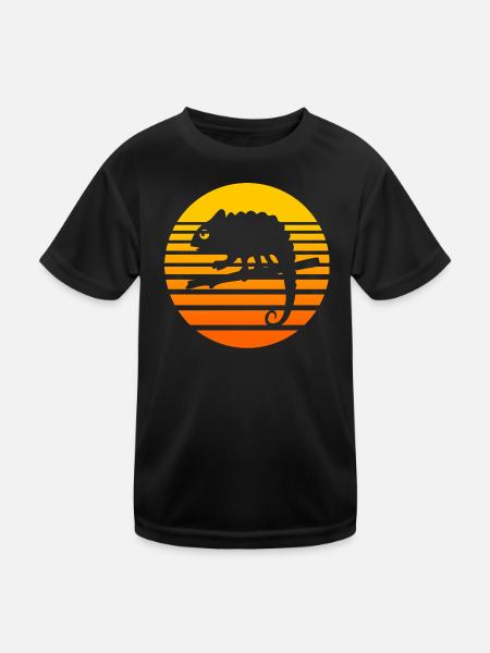 Chamaeleon tier - Kinder Funktions-T-Shirt - Schwarz - Vorne