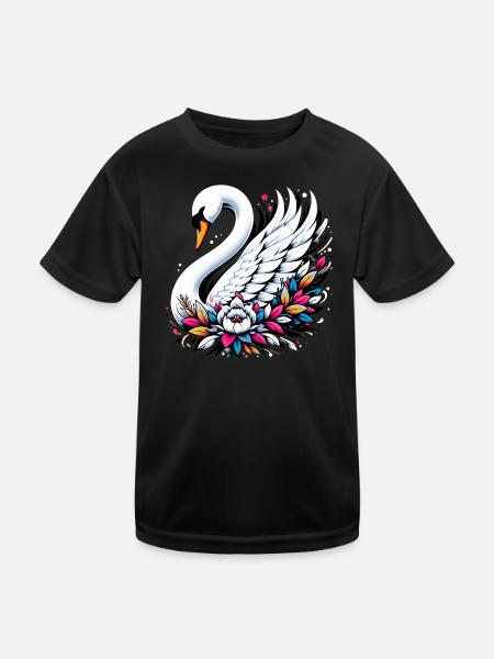 Schwan - Kinder Funktions-T-Shirt - Schwarz