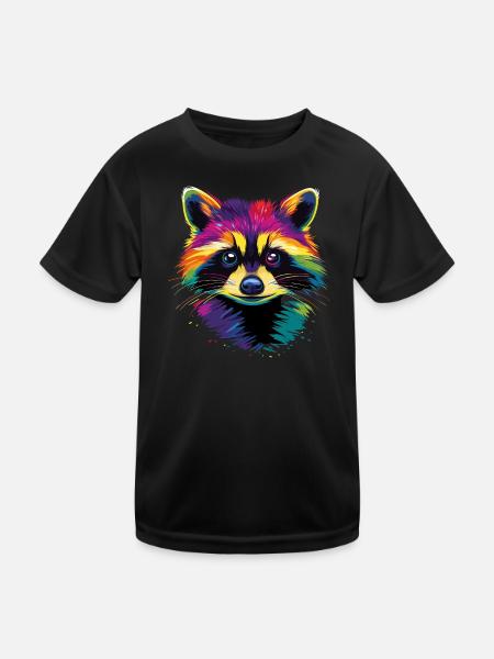 Raccoon Popart Colorful Rainbow Raccoon Raccoon Raccoon - Kids Functional T-Shirt - black - Front