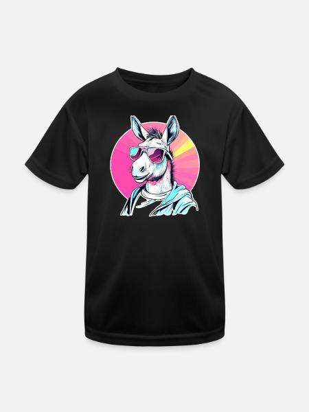 Pop Art Donkey with Sunglasses Pullover Hoodie - Kids Functional T-Shirt - black