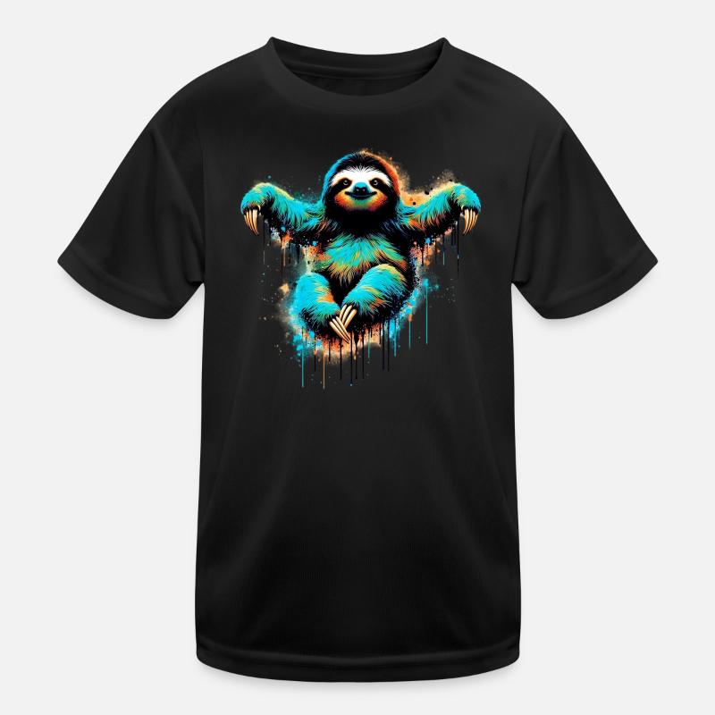 Faultier - Kinder Funktions-T-Shirt - Schwarz