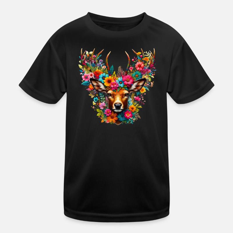 Cerf décoré de fleurs T-shirt sport Enfant