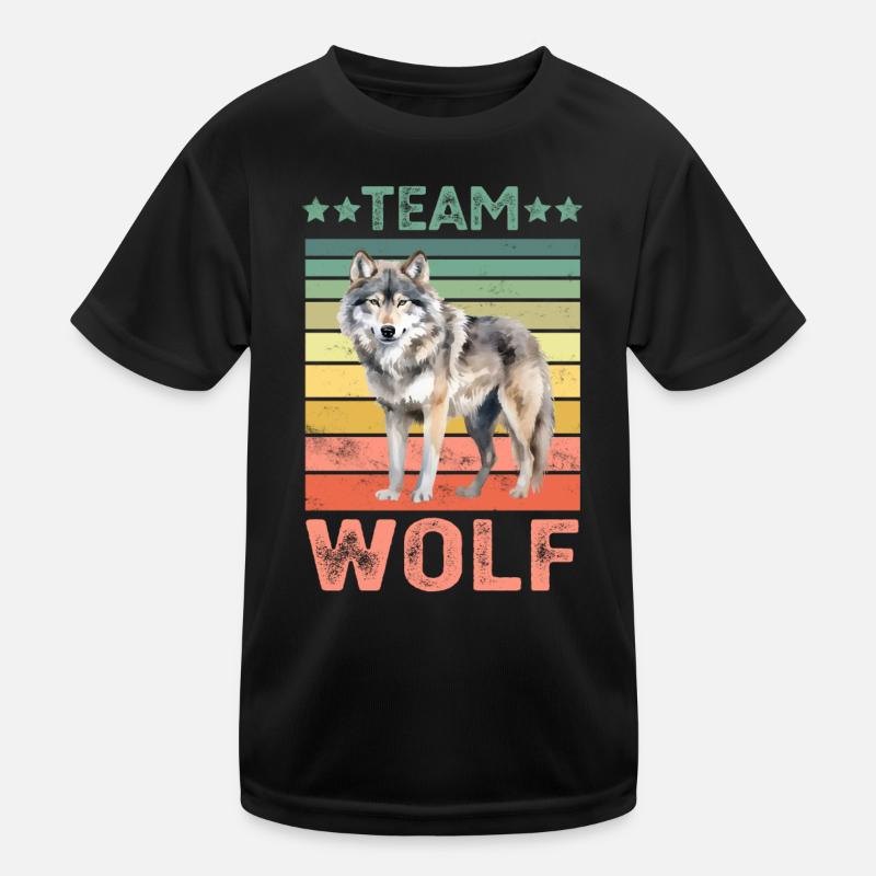 Wolf - Kinder Funktions-T-Shirt - Schwarz