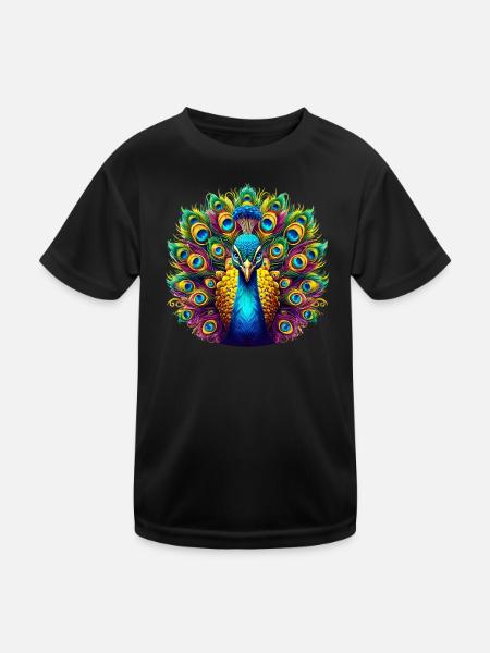 Pfau - Kinder Funktions-T-Shirt - Schwarz - Vorne
