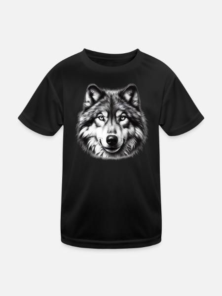 Wolf - Kinder Funktions-T-Shirt - Schwarz