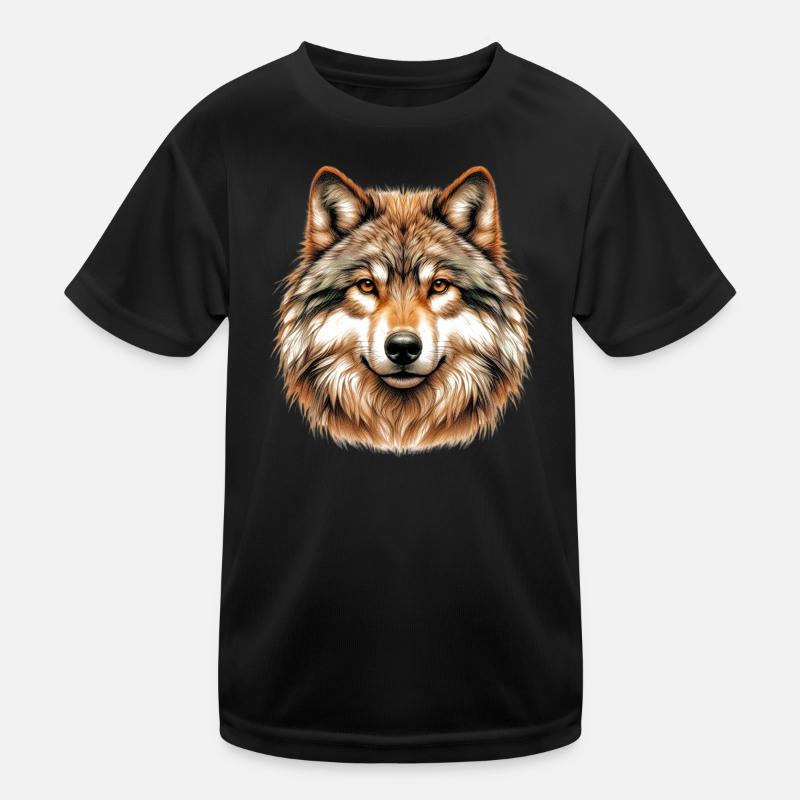Wolf - Kinder Funktions-T-Shirt - Schwarz