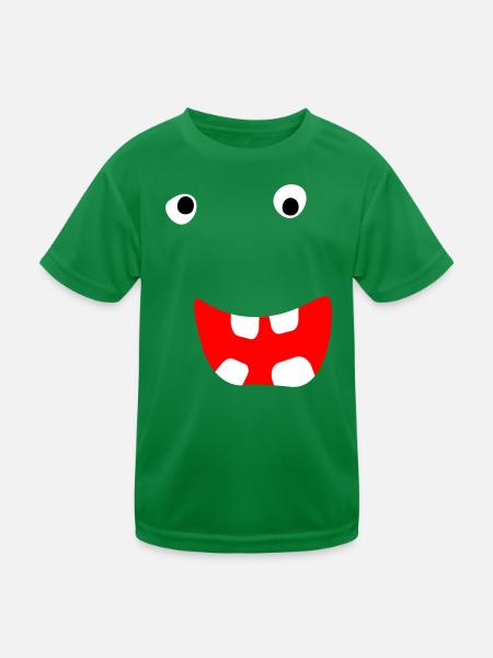 Monster Halloween Comic gruselig Gesicht cool Face - Kinder Funktions-T-Shirt - Kelly Green - Vorne