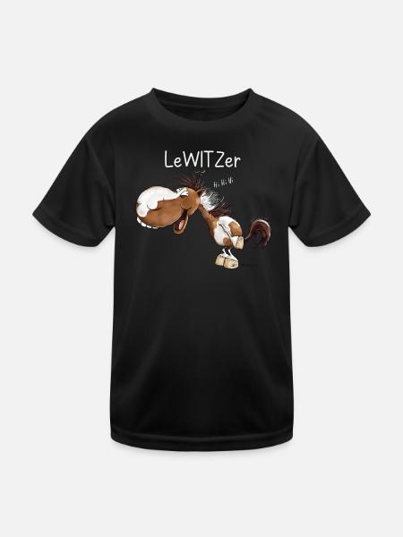 Lachendes Pferd Lewitzer Pferderasse Wortspiel - Kinder Funktions-T-Shirt - Schwarz - Vorne