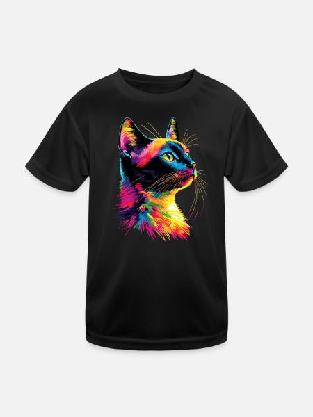 Katze Bunt Regenbogen Farben Popart Cat Mom Katzen - Kinder Funktions-T-Shirt - Schwarz
