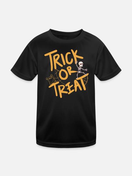 Creative Halloween design with pumpkin and skeleton - Kids Functional T-Shirt - black - Front