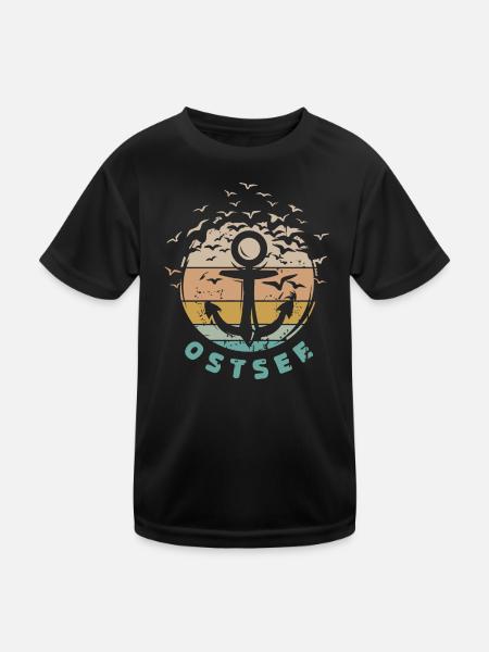 retro Anker Ostsee vintage Meer Möwen Symbol Logo - Kinder Funktions-T-Shirt - Schwarz