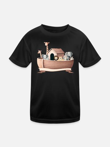 Niedliche Tierillustration – Arche Noah mit Tieren - Kinder Funktions-T-Shirt - Schwarz - Vorne