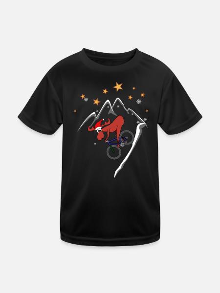 Elch MTB Downhill Xmas - Kinder Funktions-T-Shirt - Schwarz