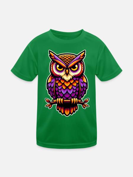 Eule - Kinder Funktions-T-Shirt - Kelly Green - Vorne