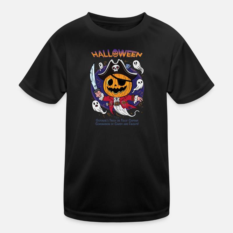 Captain Pumpkin Halloween | Candy Conqueror - Kids Functional T-Shirt - black
