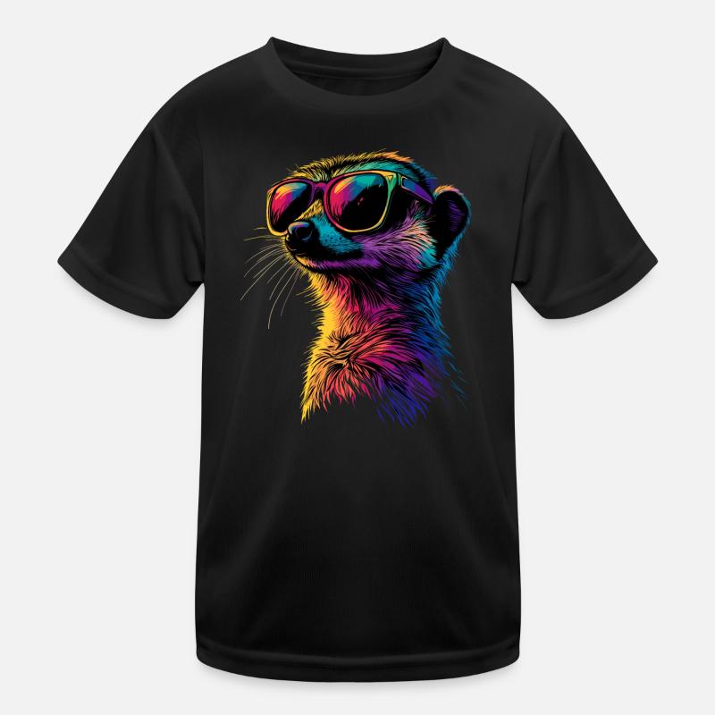 Erdmännchen Sonnenbrille Bunt Süßes Erdmännchen - Kinder Funktions-T-Shirt - Schwarz