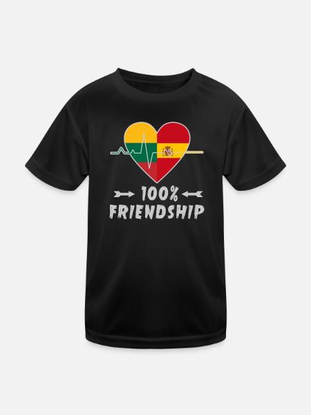 Litauen und Spanien 100% Freundschaft - Kinder Funktions-T-Shirt - Schwarz