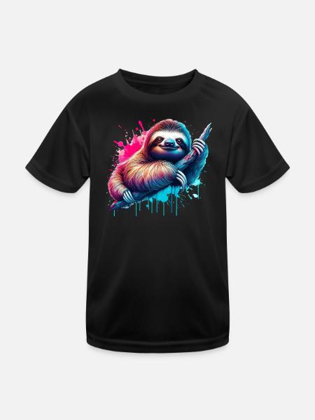 Faultier - Kinder Funktions-T-Shirt - Schwarz