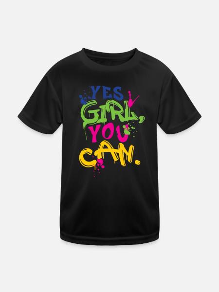 girl yes you can - Kinder Funktions-T-Shirt - Schwarz - Vorne