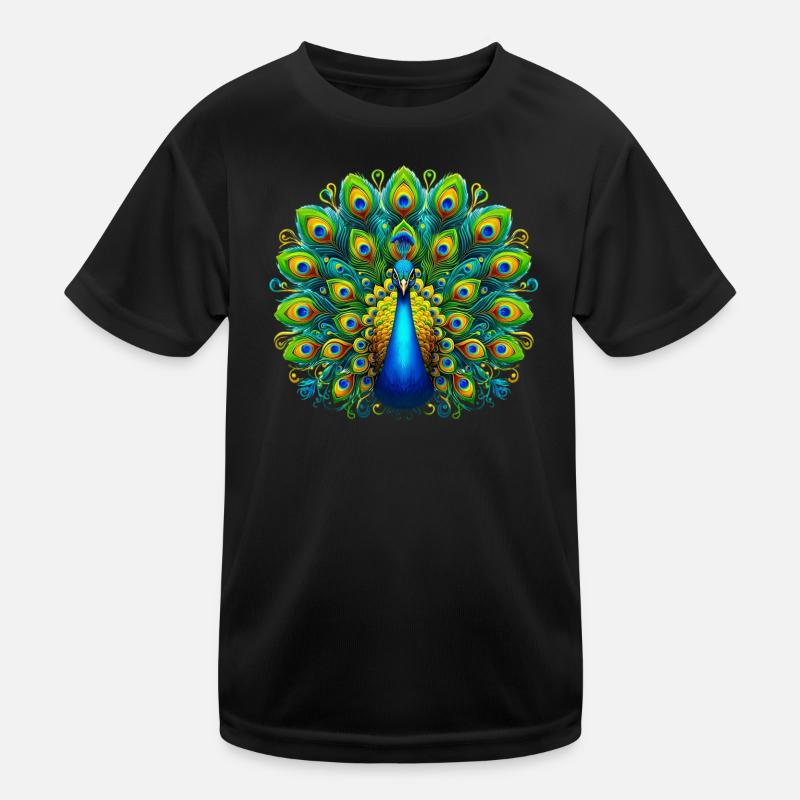 Pfau - Kinder Funktions-T-Shirt - Schwarz