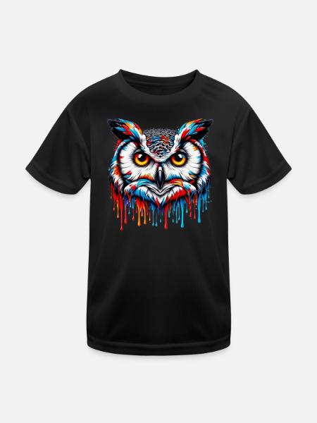 Eule - Kinder Funktions-T-Shirt - Schwarz