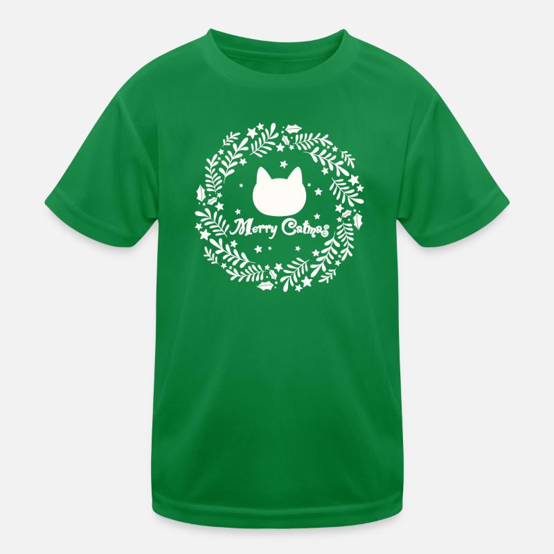 Weihnachtskranz mit Katze - Merry Catmas Kinder Funktions-T-Shirt