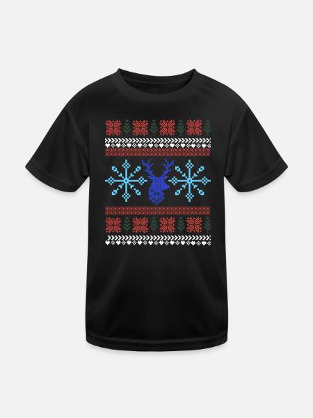 Pixel Weihnachtsmuster - Kinder Funktions-T-Shirt - Schwarz - Vorne
