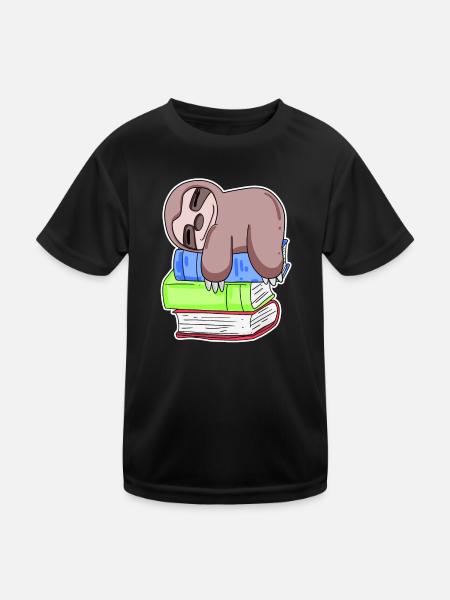 Faultier Buch Bücher Lesen - Kinder Funktions-T-Shirt - Schwarz
