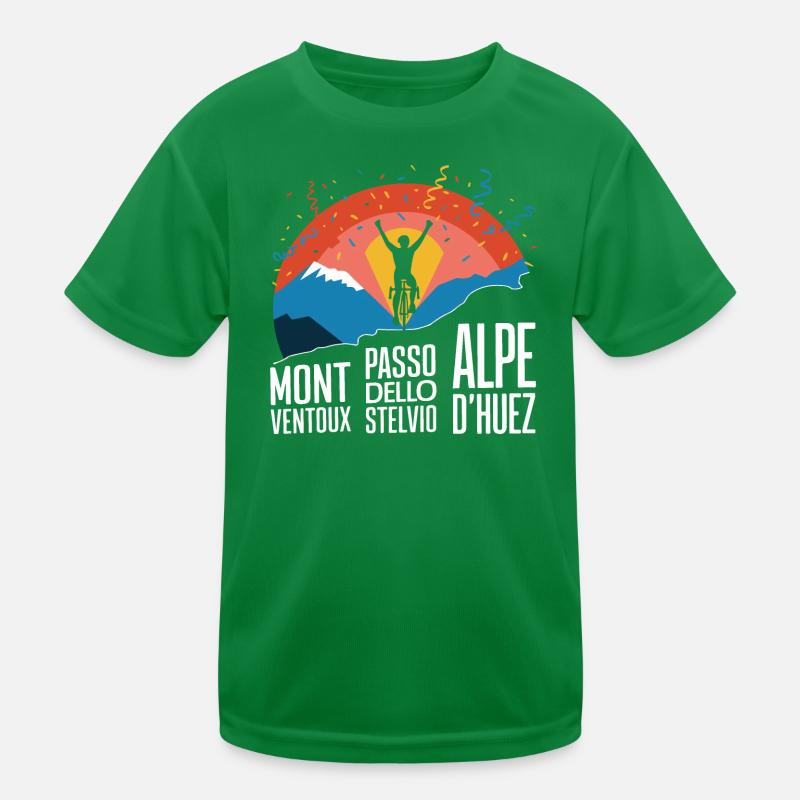 Radfahrberge Stelvio Ventoux Alpe d'Huez KOM Kinder Funktions-T-Shirt