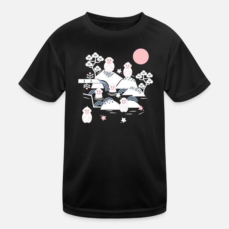Chilling monkeys in a hot spring l white pink blue Kids Functional T-Shirt