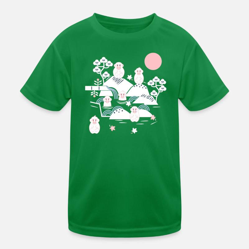 Chilling monkeys in a hot spring l white pink blue Kids Functional T-Shirt
