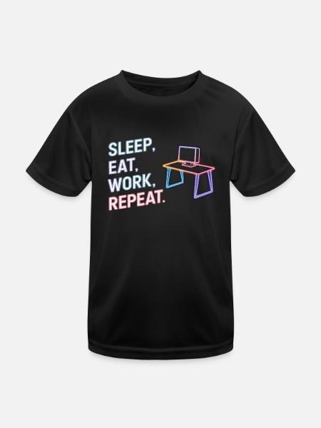 Schlaf Essen Arbeit Wiederholung Neon Design - Kinder Funktions-T-Shirt - Schwarz - Vorne