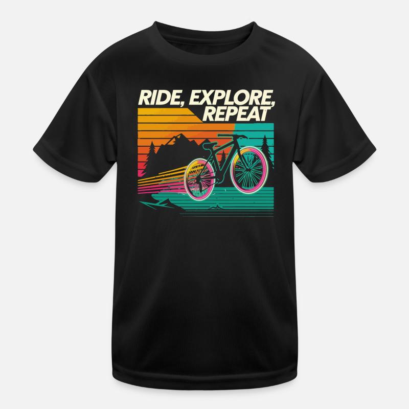 Ride Explore Repeat Adventure - Kids Functional T-Shirt - black