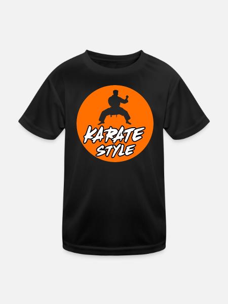 Karatetraining mit dynamischer Silhouette - Kinder Funktions-T-Shirt - Schwarz